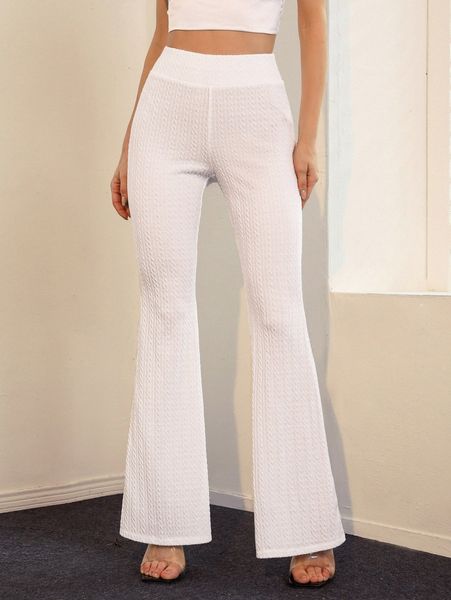 

wideband waist textured flare leg pants e26e#, Black;white