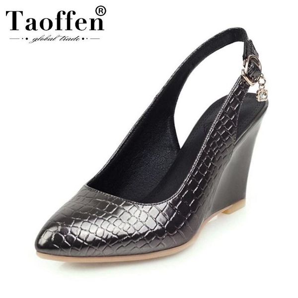 

dress shoes taoffen women pumps office ladies party wedges wedding pointed toe spring footwear size 33-43, Black