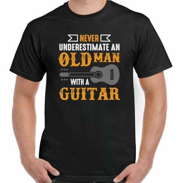 

guitar t-shirt mens funny acoustic electric never underestimate of old, White;black