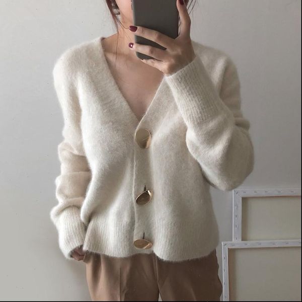 

womens sweaters autumn winter fashion women mink cashmere cardigan sweater female v neck knitted long haired, White;black