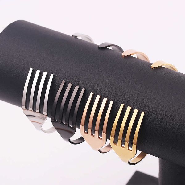 

cool fork shape open bracelet bangle stainless steel fork women men armband cuff bracelets jewelry accessories q0719, Black