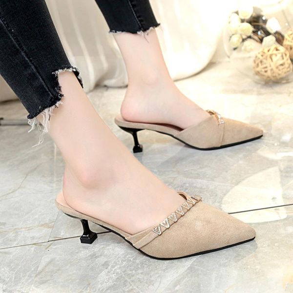 

slippers solid color rhinestone decoration simple elegant daily casual women's flat shoes spring fashion singles u30-45, Black