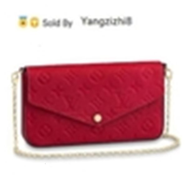 

yangzizhi8 rose pochette flicie embossing m63700 red real caviar lambskin chain flap bag long chain wallets key card holders purse clutches, Black;red