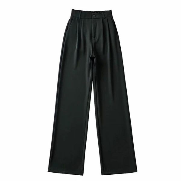 

women's pants & capris zhenbaili 2022 za summer women trousers fashion elastic back casual straight pant office lady suit female bottom, Black;white