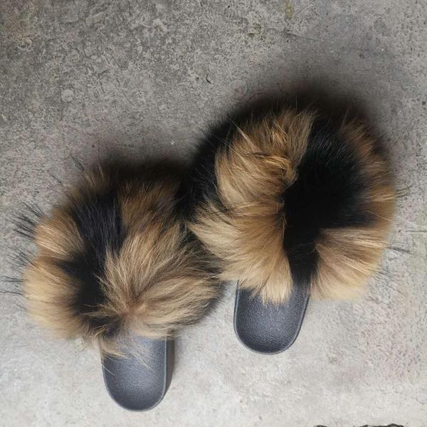 

slippers 2021 latest design puffy soft indoor fur slides with custom colou, Black