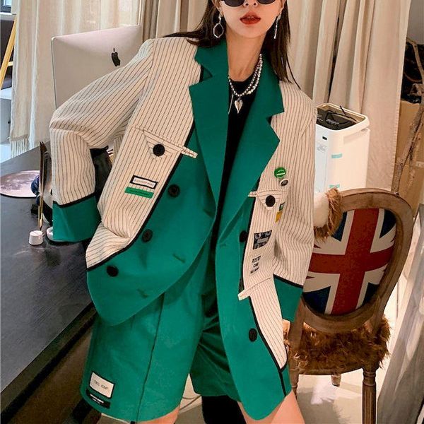 

women's suits & blazers autumn women fashion british wind long sleeve lapel buttons suit coat stitching striped blazer womens jacket hi, White;black