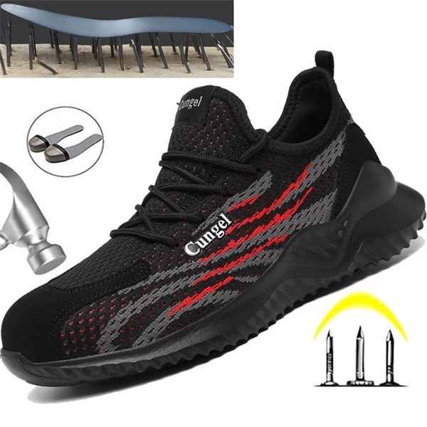 

steel toe safety shoes industrial & construction puncture proof summer men women breathable mesh work shoes protective footwear 210923, Black