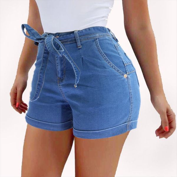 

hem denim waist high women short elastic summer cotton belted jeans, White;black