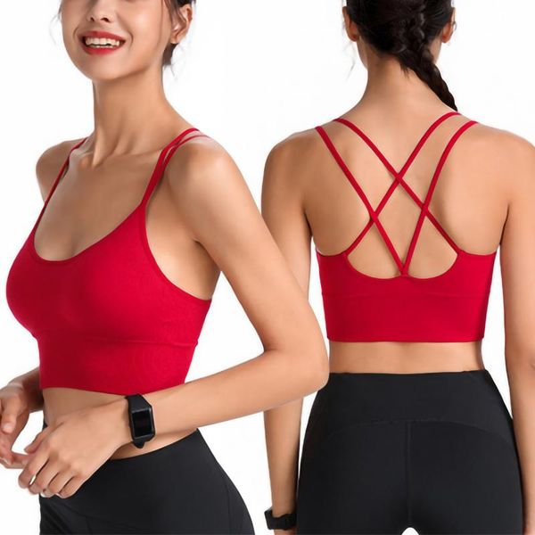 

fashion women casual sports bras underwear solid color u-shaped collar sleeveless female backless yoga outfit