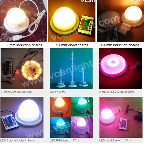 

bulbs 10pcs dhl factory wholesale rgbw 38leds rechargeable ltihium battery remote controlled multi-colors led light base