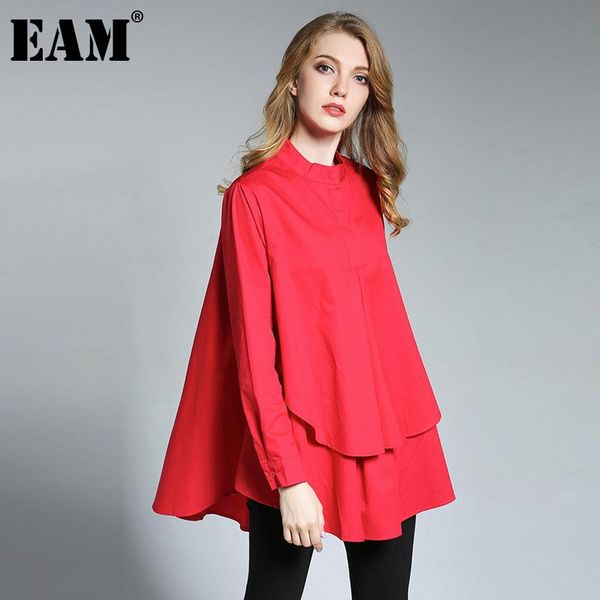 

women's blouses & shirts [eam] women white ruffles big size blouse stand collar long sleeve loose fit shirt fashion tide spring autumn