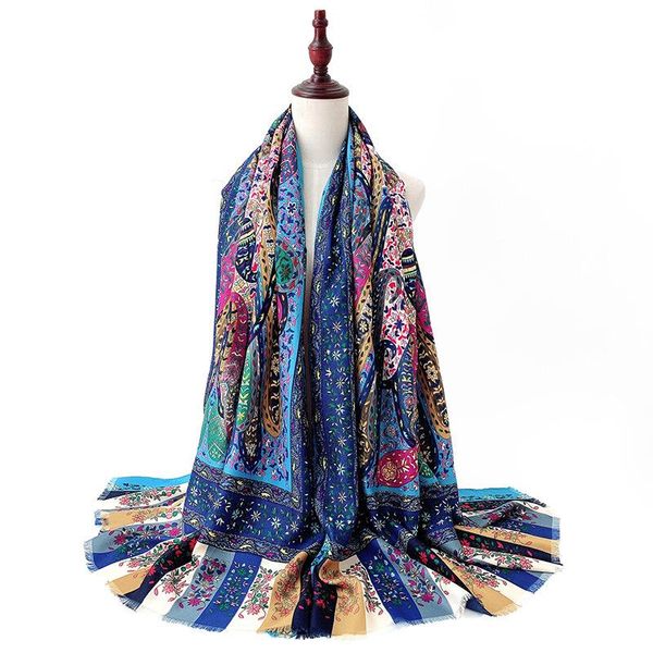 

scarves pashimina travel shawl muslim sun protection tippet retro warm cotton linen bohemian headscarf foulard, Blue;gray