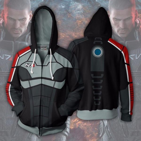 

men's hoodies & sweatshirts 2021 hooded mass effect zip up hoodie 3d printed zipper hip hop, Black