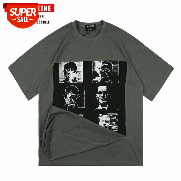 

streetwear men dark hip-hop tide brand patch short-sleeved t-shirt and women oversize american street personality half-sleeved #p26x, White;black