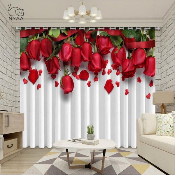 

red rose luxury blackout 3d window curtains for living room bedroom drapes cortinas rideaux customized micro shading curtain &