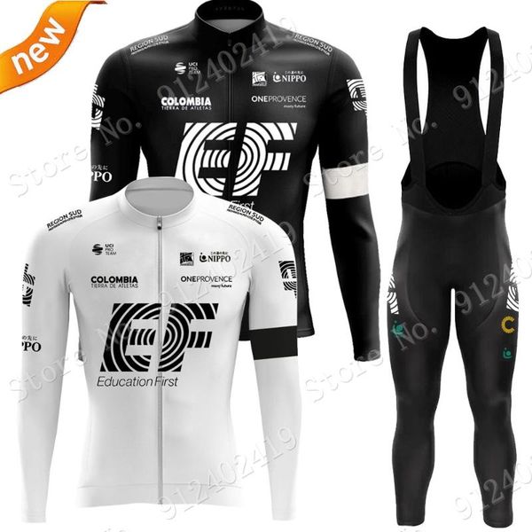 

racing sets maglia ef team 2021 cycling jersey set men summer long sleeve clothing suit mtb bike pants bib maillot culotte, Black;blue