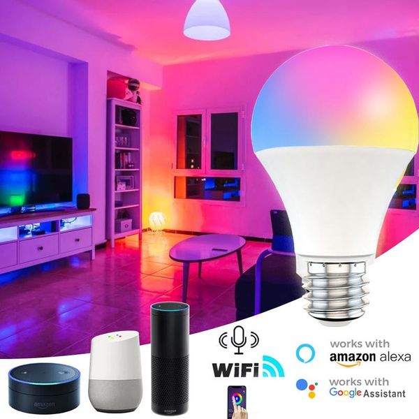 

bulbs wifi smart light bulb e27 e26 b22 dimmable rgb+cct control lamp 15w voice work with alexa google home