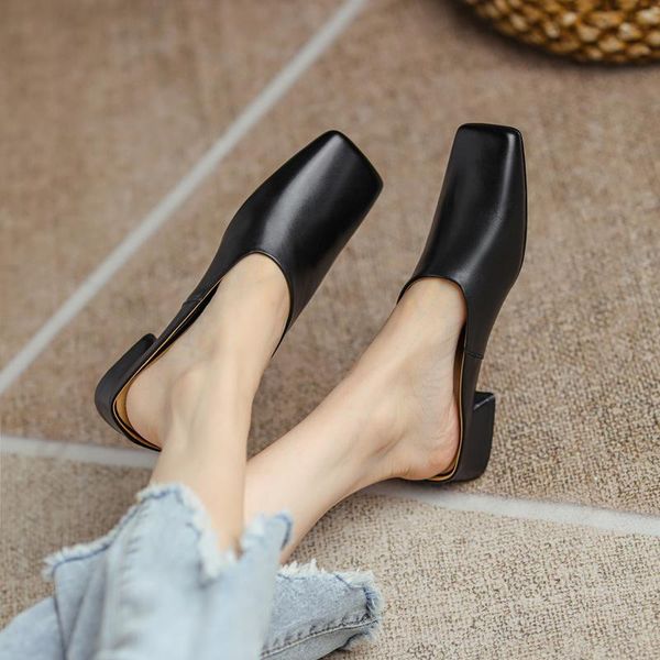 

slippers women's leather 2021 spring/summer comfortable and convenient flat, Black
