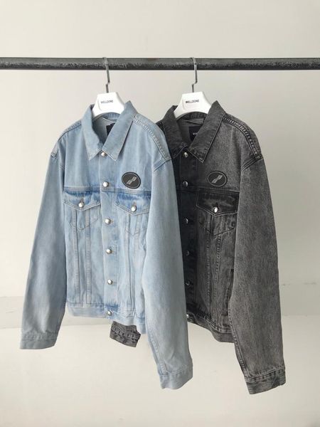

good guality 2021 we11done faded denim shirt jacket men women couple badge oversized hip-hop high street men's jackets, Black;brown