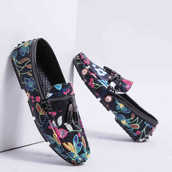 

dress shoes casual for men summer flower fashionable floral black loafers luxury big size 13 drive fmmb