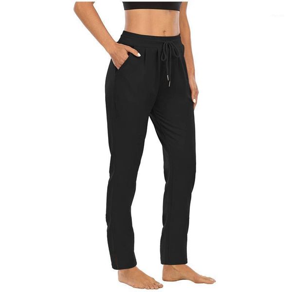 

yoga pants women leggings for fitness solid color high waist wide leg pant drawstring pocket tights gym clothing outfit