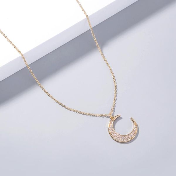 

chains crescent moon necklaces for women accessories stainless steel long chain double horn pendants rose gold sister gifts, Silver