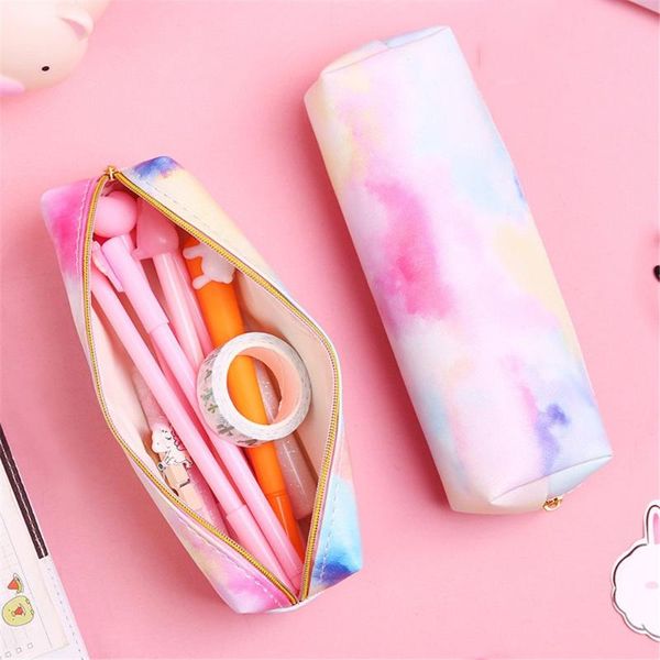 

pencil bags 1pc colorful pink box portable cosmetics pouch cute stationery large capacity pen case korean makeup bag purse for girls