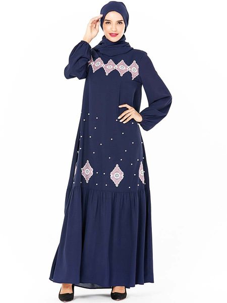 

dubai ramadan abaya muslim dress women pearl embroidery big swing arab long dresses kimono turkey islamic clothing spring new, Red