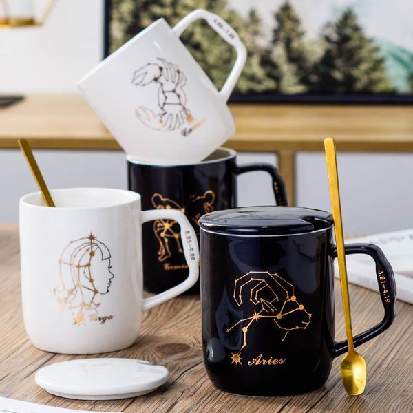 

mugs 12 constellation ceramic mug with covered spoon creative black and white couple coffee cup ins water