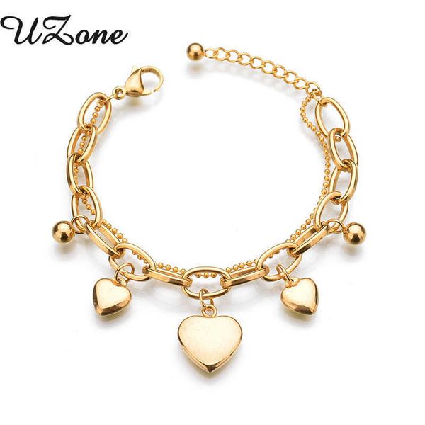 Uzone Trendy Schmuck Pfirsich herzförmige Armband Edelstahl Kette Armreif für Paar Geschenk Pulsera Q0719