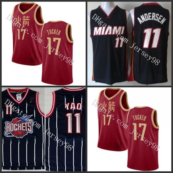 

houston rockets men #11 yao ming #17 pj tucker red retro jersey, Black