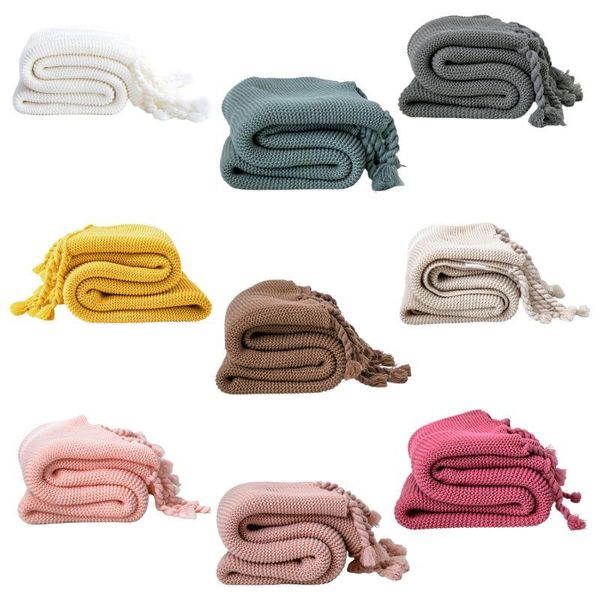 

blankets nordic style chunky knitted throw blanket solid color braided fringe tassels soft warm office air conditioning for drop