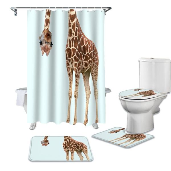 

giraffe probe waterproof shower curtains set bathroom curtain and rug sets