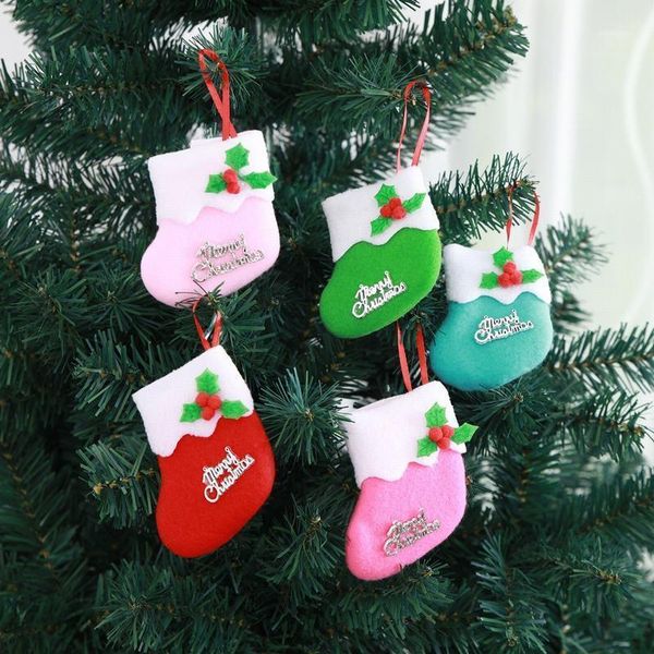 

christmas decorations 6pcs/lot 3d home el mall tree pendant ornaments colorful non woven xmas mini socks gift bag1