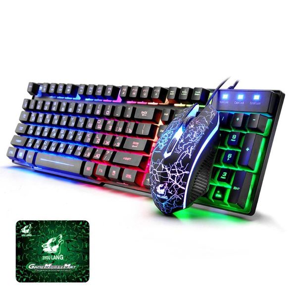 

mechanical ergonomic gaming keyboard mouse set rainbow backlight usb for pc lappad combos