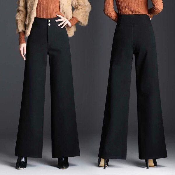 

women's pants & capris women 2021 autumn winter wide leg female high waist plus size casual long trousers fashion elegant straight g922, Black;white