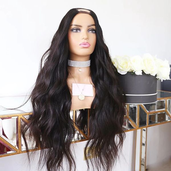 

30 inches 250 density u part wavy fully machine made indian human hair wigs for black women glueless 100% unprocessed extension wigs with co