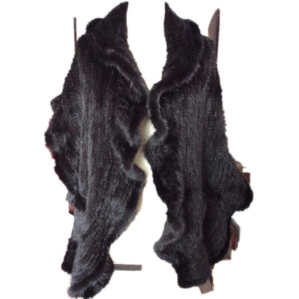 

women's fur & faux 2022 genuine knit mink ponchos and capes with trimming real jacket fashion women cw-16, Black