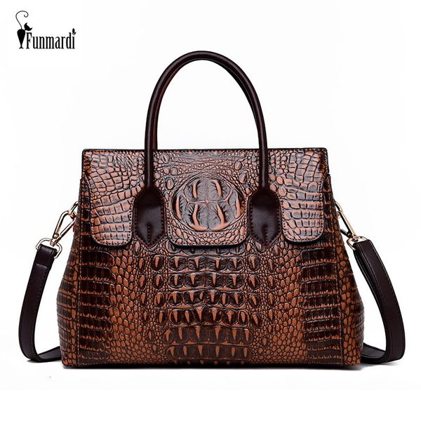 

funmardi brand women handbags crocodile pattern shoulder pu leather ladies bags trunk tote alligator crossbody bag wlhb2036
