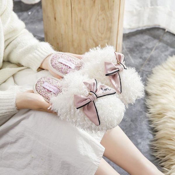 

fashion women plush slippers home shoes indoor floor bedroom basic winter cute footwear soft slides female, Black