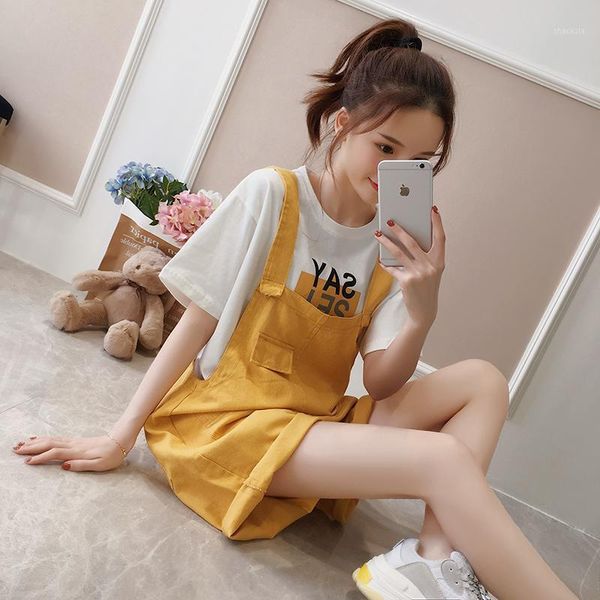 

backpack shorts women's summer 2021 korean student versatile loose large casual wide leg one-piece suspender, White;black