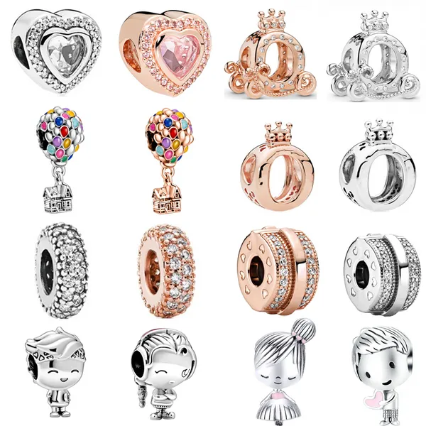 Passend für Original-Pandora-Charms-Armbänder, DIY-Frauen-Schmuck, Geschenk, neue Glas-Herz-Ballon-Krone, junge Mädchen, klassische Mode, baumelnde Perlen