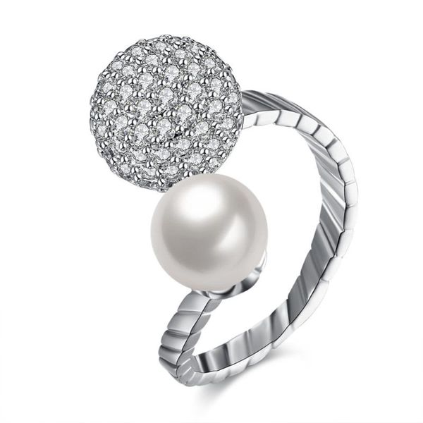 

wedding rings trendy white austrian crystal ball imutation pear adjustable jewelry korean fashion party rhinestone finger ring, Slivery;golden