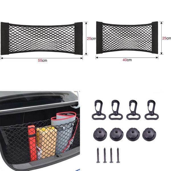 

car organizer mesh trunk rear storage cargo luggage nylon elastic net holder with 4 plastic hooks for van pickup suv mpv