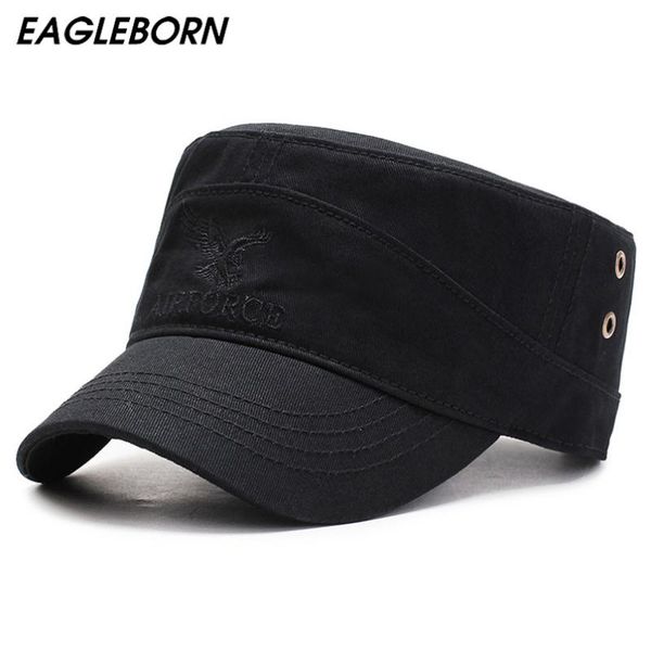 

men black navy armygreen military hats outdoor hat eagle embroidery logo flat 100%cotton cap caps sports us wide brim, Blue;gray