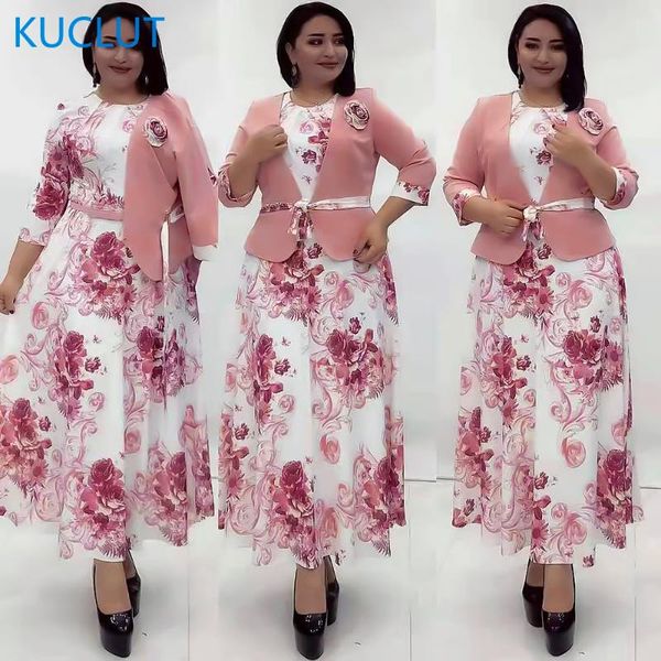 

ethnic clothing 2021 dashiki print african 2 pieces set women dress coat suit 2022 autumn floral maxi robe elegant ladies office wears, Red