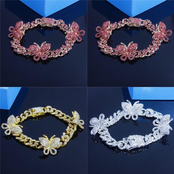 

new iced out diamond women boday chain jewelry rhinestone cuban link anklets chain gold silver pink butterfly anklets bracelets 317 n2, Red;blue