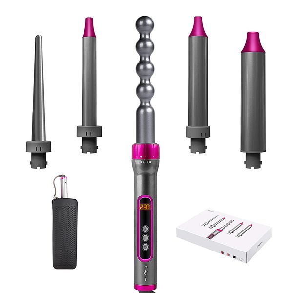 5 in 1 Demir Değnek Set 19-32mm Saç Bigudi Silindirler Anında Isıtma Yukarı LCD Sıcaklık Ayarı ile Curling Maşa