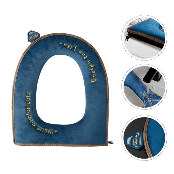 

toilet seat covers 1pc cushion thickened mat for home (grey blue)