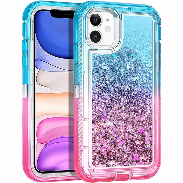 3 в 1 гибридных доспехов Case Heavy Duty Gradient Quicksand жидкий противоударный робот чехол для iPhone 12 11 Pro Max 8 7 Samsung S10 Plus S20 Fe S21 Ultra Note 20